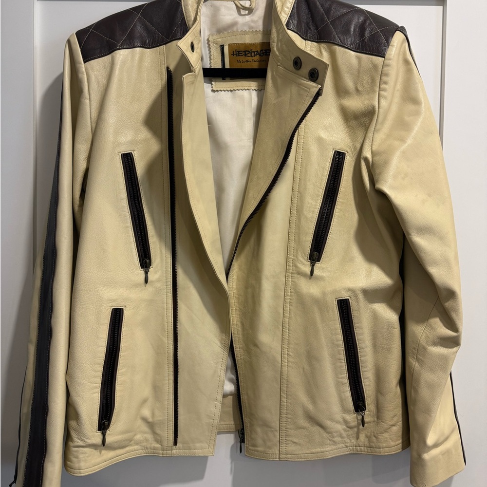 Heritage Cream and Black Leather Jacket
